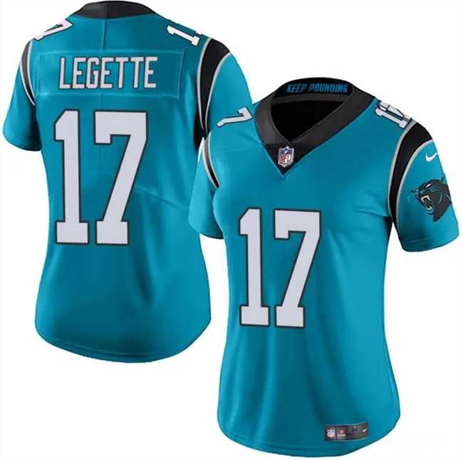 Women%27s Carolina Panthers #17 Xavier Legette Blue 2024 Draft Vapor Stitched Jersey Dzhi->women nfl jersey->Women Jersey